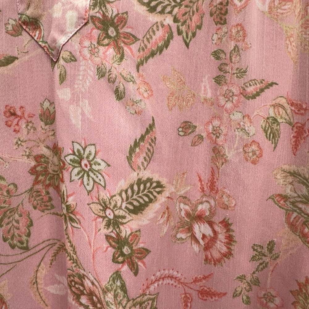 Joie Boho Floral Blouse Women Size M Pink Tie Neck Smocked Cuffs - Picture 12 of 12